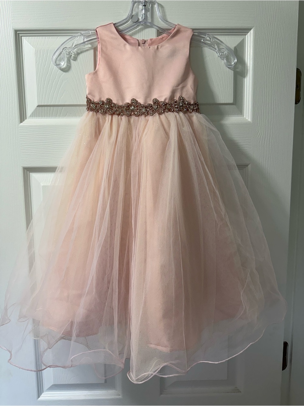 Sleeveless Pink Tulle Flower-Garland Waist Party Dress for Girls